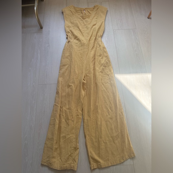 14. Free People Yellow Linen Blend Wide Leg Jumpsuit - Picture 3 of 12